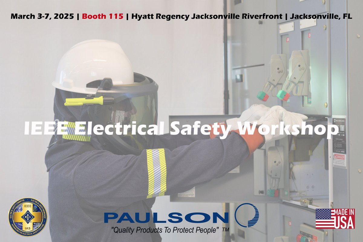 PaulsonMFG's tweet image. ⚡️Next week is the IEEE Electrical Safety Workshop in Jacksonville! Stop by Paulson booth 115 to see learn all about our next-gen arc flash PPE for electrical workers!⚡️

#ElectricalSafety #ArcFlashPPE #FaceProtection #MadeInTheUSA #MadeInTemecula