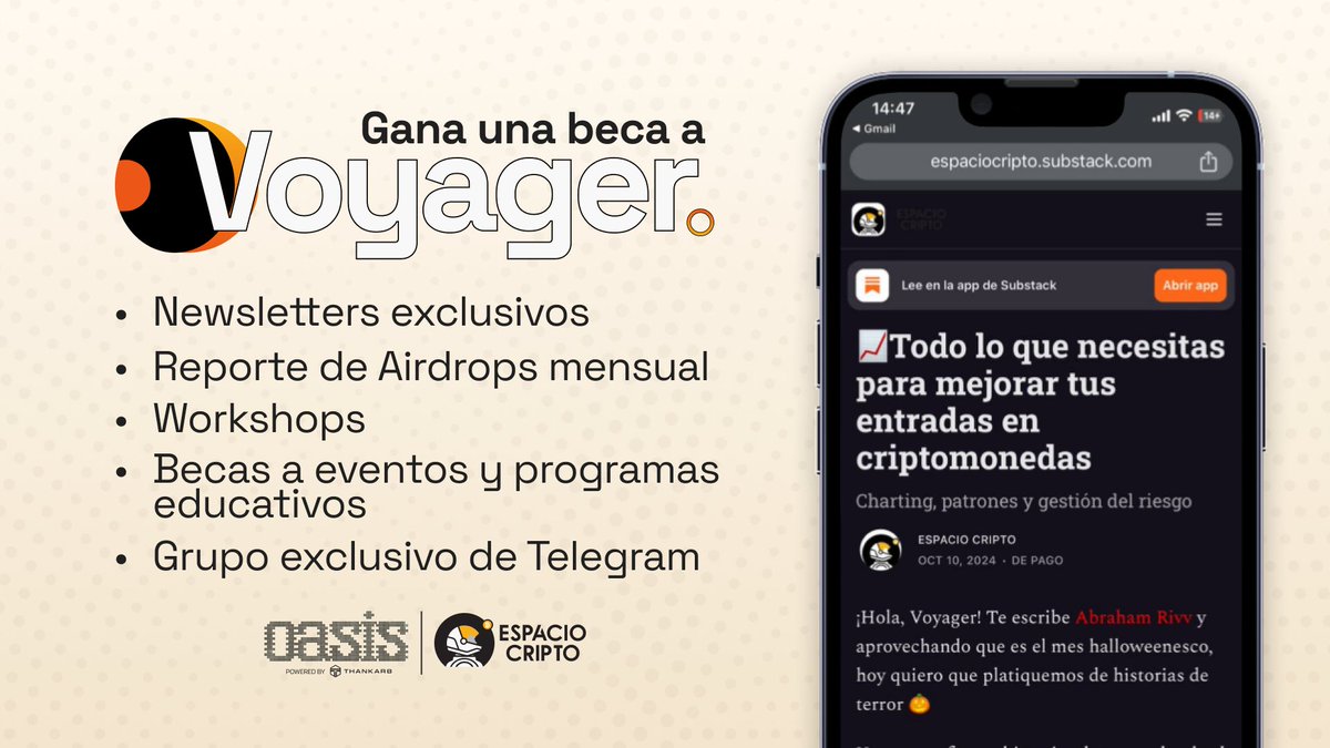 Tenemos nuevas becas para la comunidad de Espacio Cripto 🎁

Tu camino en cripto será más sencillo con Voyager, donde además de tener contenido exclusivo, compartirás tu camino junto a una comunidad que tiene tu mismo objetivo, vivir de cripto....

Agradecemos a <a href="/oasisonchain/">Oasis Onchain 🏝️</a>
