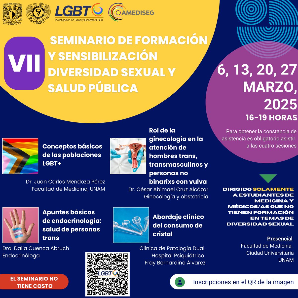 Últimos días para inscribirse! Estudiantes de medicina y médicos/as graduados/as DE CUALQUIER UNIVERSIDAD🩺📷. ¡Seminario gratuito y con excelentes profesionales de la salud como ponentes! Inscríbete aquí📷forms.gle/JGriJ81DZrV9rn…… o en el QR de la imagen Modalidad presencial