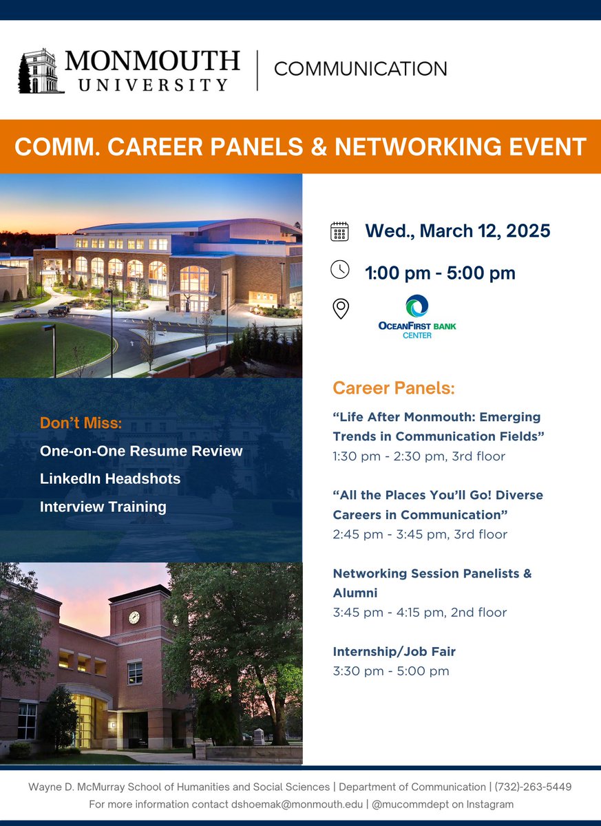 Monmouth Alumni (@monmouthalumni) on Twitter photo Calling all Communication alums! Visit the link below for more information and to register for the Communication networking event on March 12. 🗣️🤍
monmouth.joinhandshake.com/events/1699856… Calling all Communication alums! Visit the link below for more information and to register for the Communication networking event on March 12. 🗣️🤍
monmouth.joinhandshake.com/events/1699856…