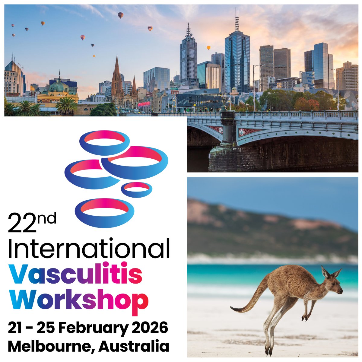 Come join us for #IVW2026 in Australia, and in the vibrant city of Melbourne! February offers perfect summer weather - ideal for beach trips and exploring the city’s famous laneways. Join the Mailing List (vasculitis-melbourne2026.com) to keep up to date!