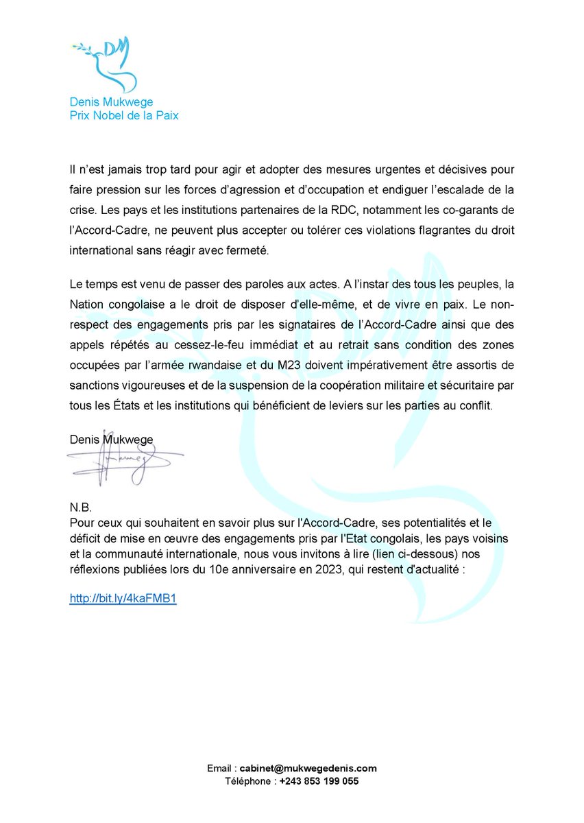 12e anniversaire de l’Accord-Cadre d’Addis Abeba pour la paix, la sécurité et la coopération en RDC et dans la région. bit.ly/4kaoqUP
----------------
La République Démocratique du Congo (#RDC) subit une menace existentielle sans précédent depuis plus de 25 ans de crise