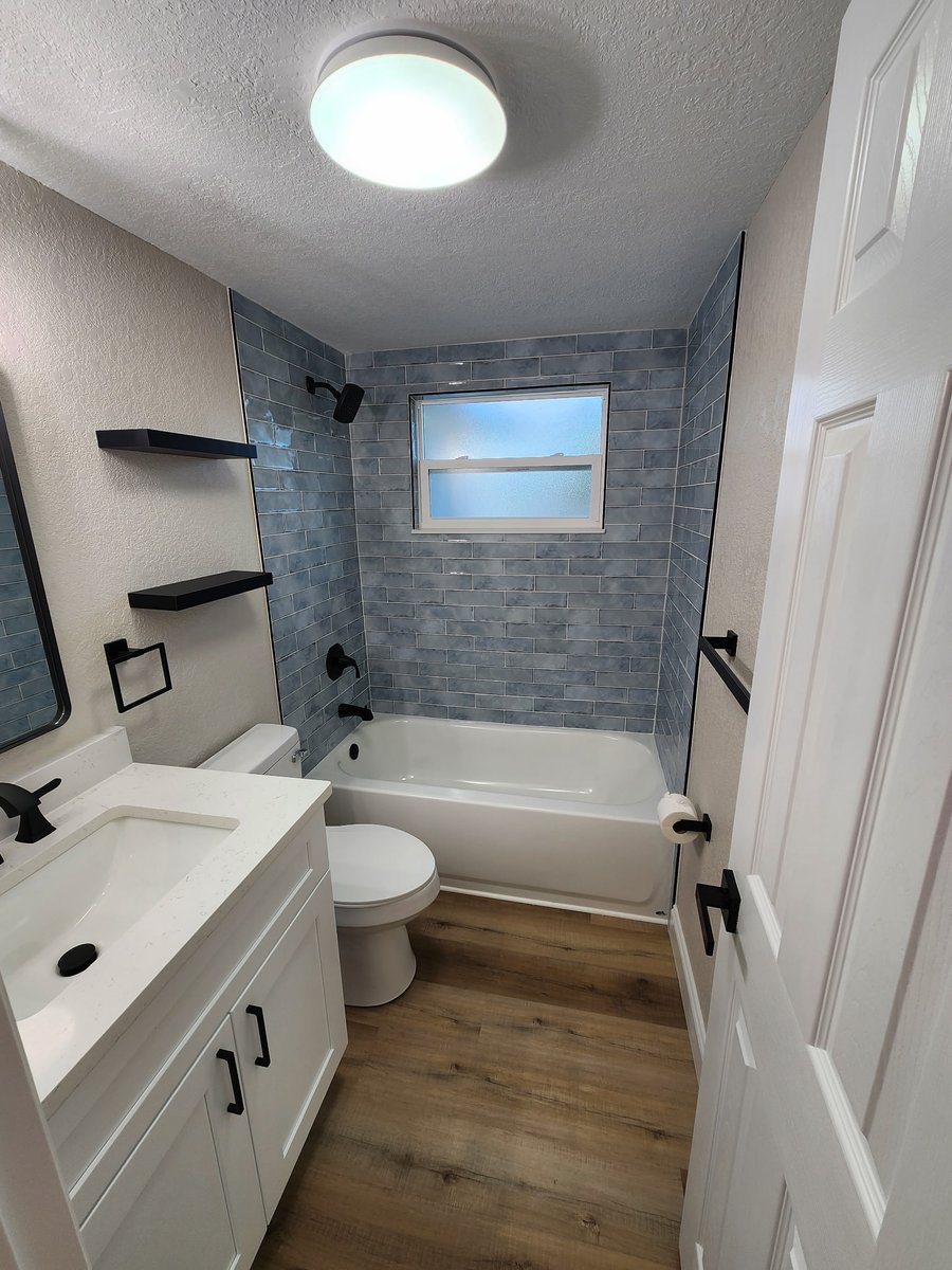 ceramictec's tweet photo. Another tub shower tile renovation project completed but this one in Port Richey, Florida. Tile is also Boutique - Stone Hearth 3x12 "Sky Blue" glossy ceramic subway tile #tile #shower #3x12 #tubshower #portrichey #renovation #ceramictec https://t.co/6p8oPeMjVC