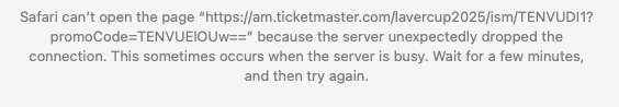Fereaux's tweet photo. @LaverCup @Ticketmaster Been waiting online all day for chance to buy tickets and when its finally my turn the Ticket Master website is crashing?
Do better! https://t.co/YClannPaTm