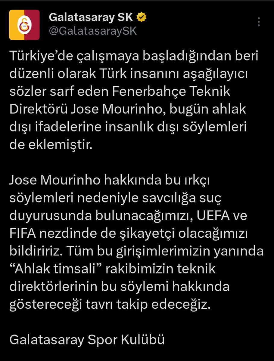 _vlknylmz's tweet photo. Galatasaray Mourinho hakkında harika açıklama yaptı.. 👏

Bizede paylaşmak düşer. https://t.co/3zEBmNTTih