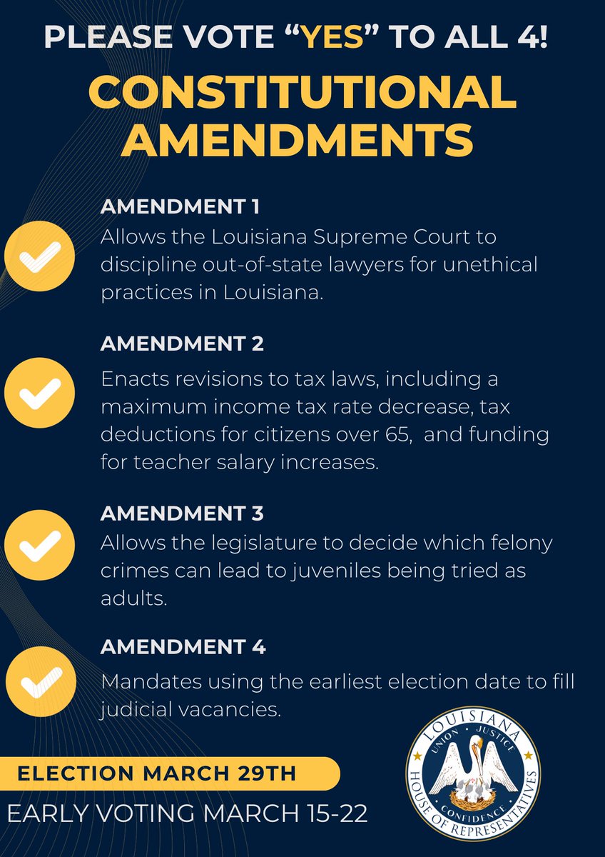 We need YOUR help to move Louisiana Forward! Vote YES on March 29th! #lalege