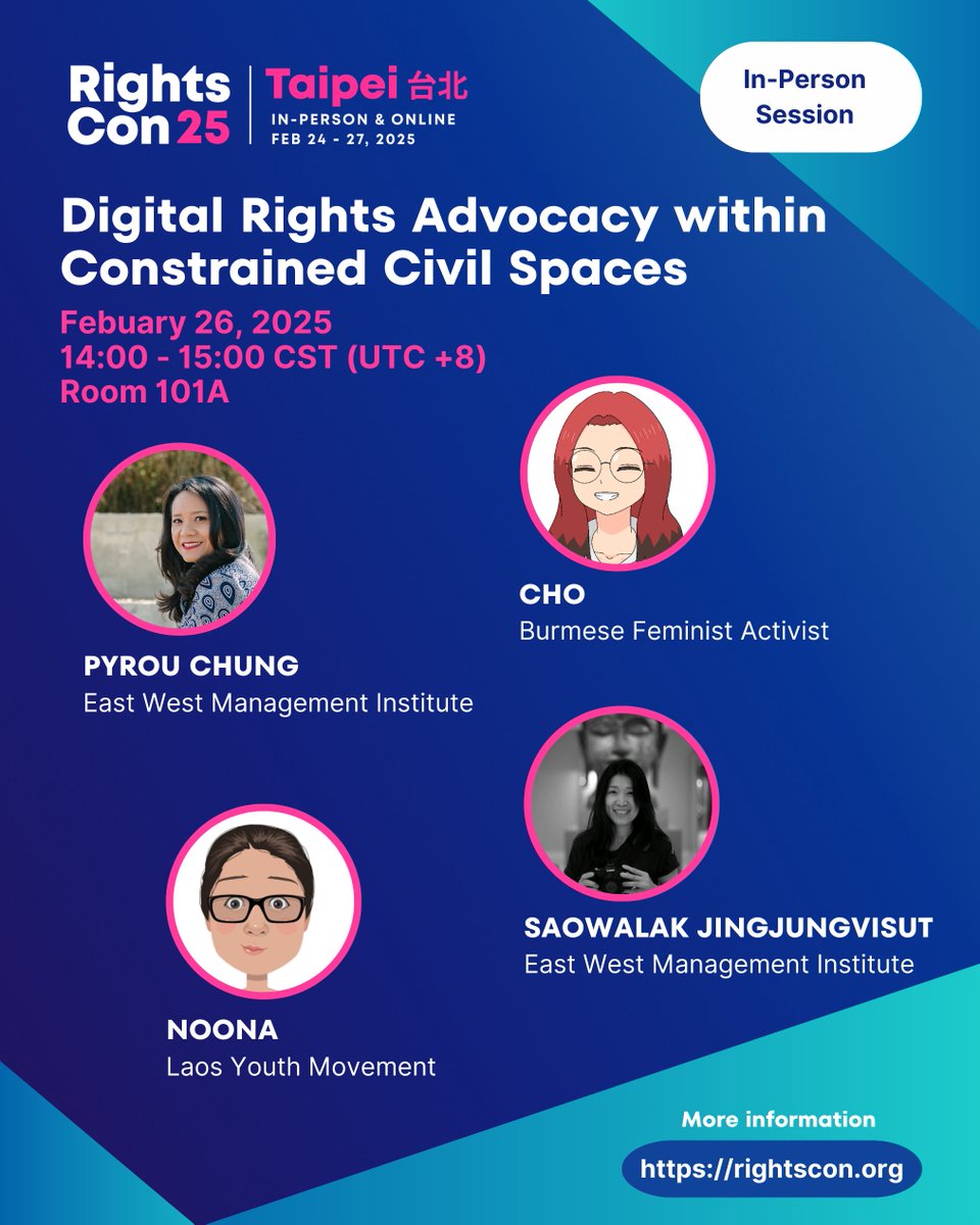 Join our sessions at #RightsCon2025, the world's leading summit tackling the pressing issues at the intersection of #HumanRights &amp; technology.
Learn more🔗rightscon.org 

#DigitalRights #DataJustice #RightsCon

Follow us ➡️opendevmekong.bsky.social