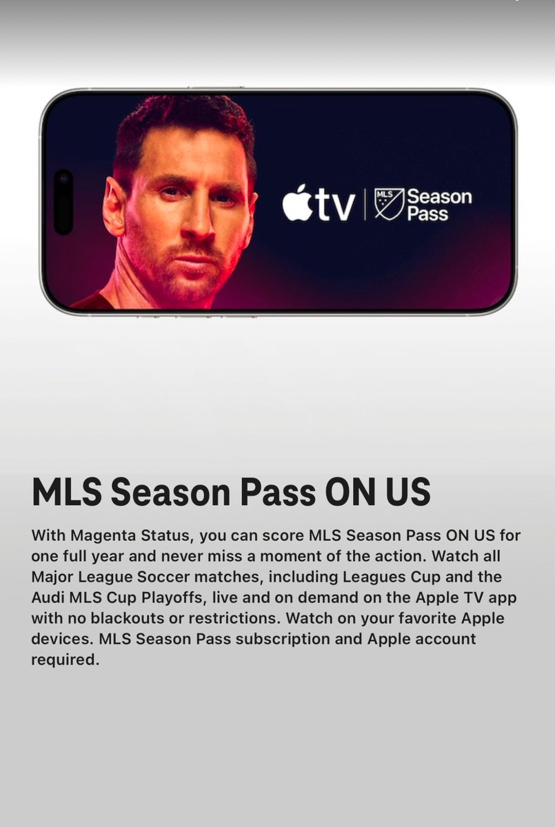 Thanks you <a href="/TMobile/">T-Mobile</a> for the <a href="/Apple/">Apple</a> TV <a href="/MLS/">Major League Soccer</a>  Season Pass!!