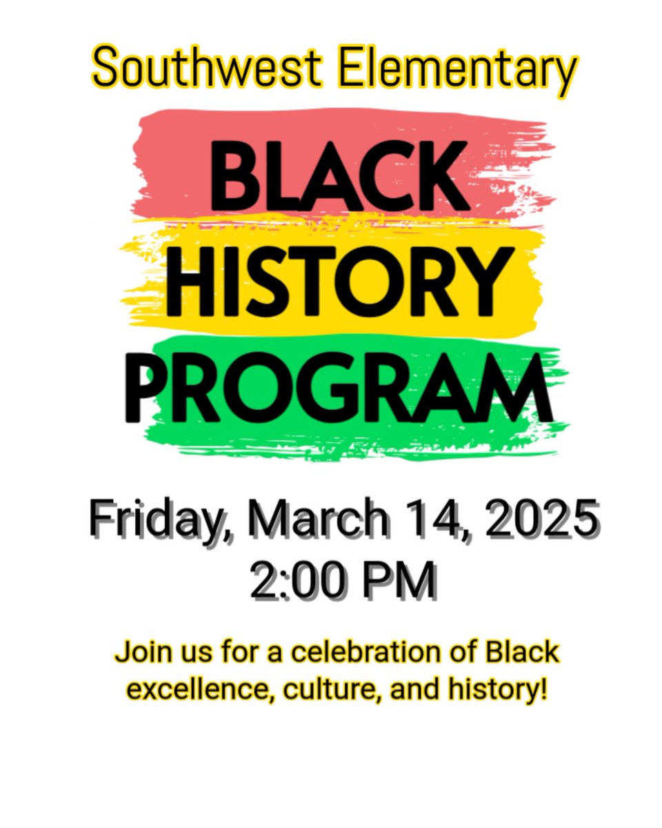 Southwest Elementary (@eaglessouthwest) on Twitter photo Join us on March 14th in celebration of Black History Month ๐๐ค๐<a href="/FCPSchoolsTN/">Fayette County Public Schools</a> Join us on March 14th in celebration of Black History Month ๐๐ค๐<a href="/FCPSchoolsTN/">Fayette County Public Schools</a>