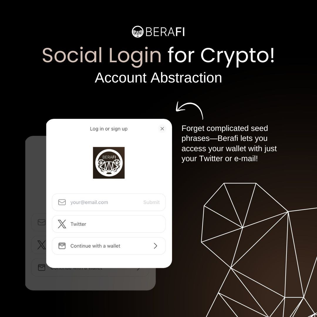 berafi_xyz's tweet image. Tired of managing seed phrases? 🤯

BeraFi makes crypto seamless with social login—access your wallet using just Twitter or email! 🚀

Experience true account abstraction and simplify Web3 onboarding with $BERAFI.