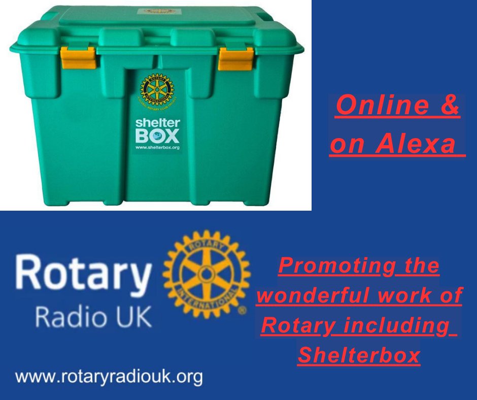 We Promote the wonderful work of Rotary including Shelterbox.
Steve Wood and his Mid Morning  Mix at 10am with great  features and the album of the week which is "I Can Only Be Me" by the late-lamented Eva Cassidy

On line and on Alexa 

rotaryradiouk.org