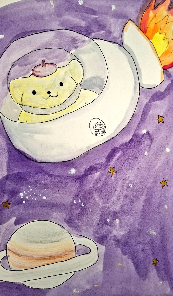 _bareri's tweet photo. Pompompurin is exploring outer space!!!! https://t.co/it6QAwupSa