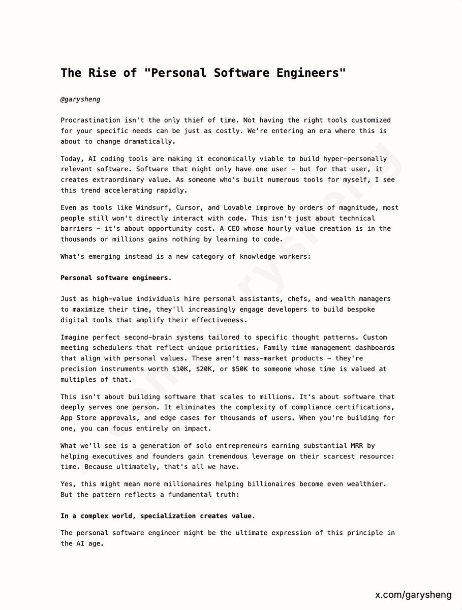 Get ready.

The Rise of "Personal Software Engineers"