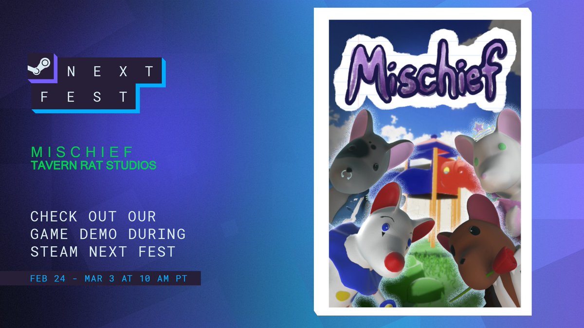newguy___'s tweet image. If you haven't yet, please grab a friend (or 3!) and check out the demo for my studio's game, Mischief! And add us to your wishlist, it really helps us out, especially during an event like next fest!!

store.steampowered.com/app/2886190/Mi…