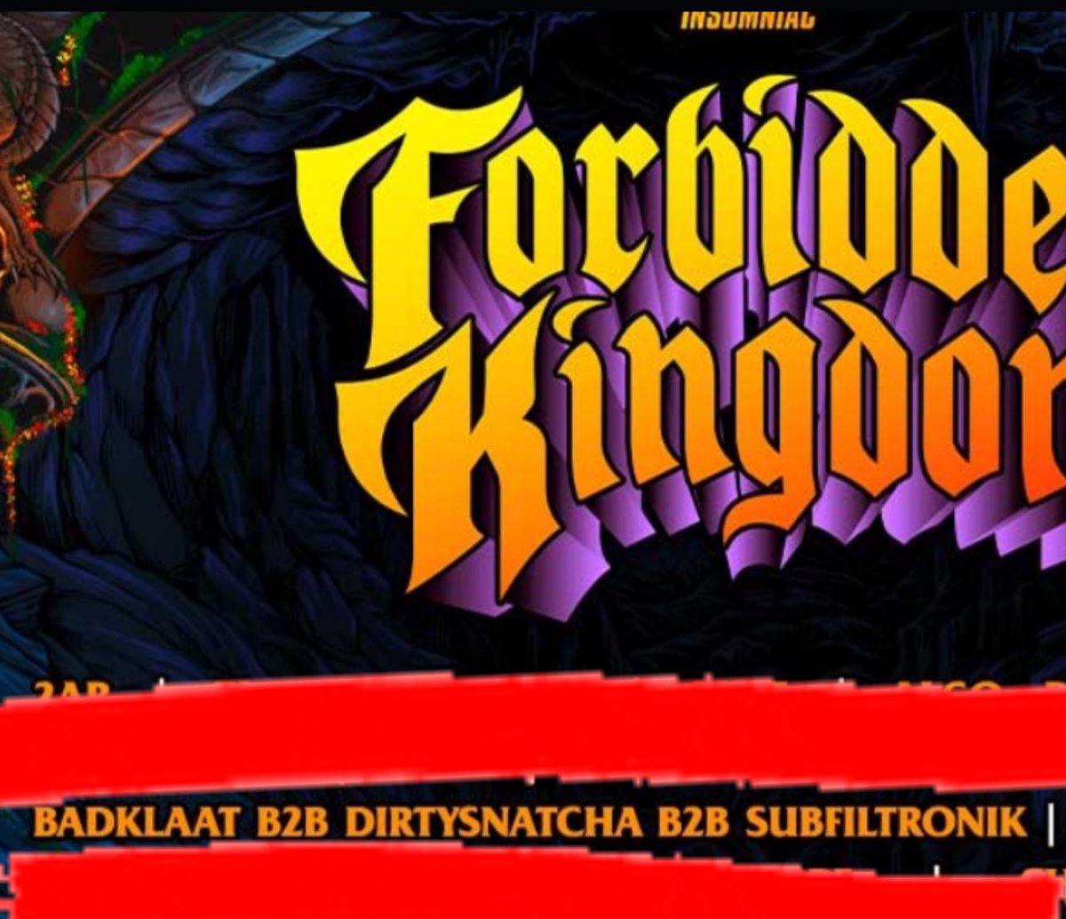<a href="/Kompanymusic/">Kyle from Kompany</a> <a href="/BadKlaat/">BadKlaat</a> Not only that, but we’re also getting an incredible B2B2B at Forbidden Kingdom 
.<a href="/BadKlaat/">BadKlaat</a> 
.<a href="/dirtysnatchauk/">DirtySnatcha</a> 
.<a href="/SUBZMUSIK/">SUBFILTRONIK</a> 
🤯