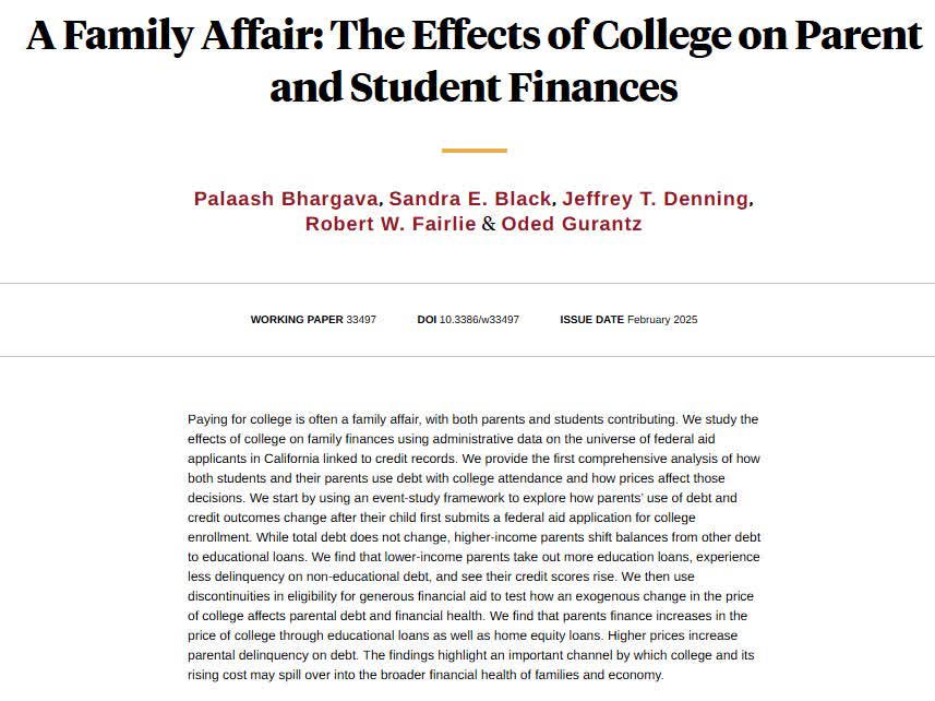 NBER (@nberpubs) on Twitter photo How parents are affected when their child goes to college or receives a grant, from <a href="/palaashbhargava/">Palaash Bhargava</a>, <a href="/Econ_Sandy/">Sandy Black</a>, <a href="/JeffDenning/">Jeff Denning</a>, <a href="/RobertFairlie6/">Robert Fairlie</a>, and @odedgurantz nber.org/papers/w33497 How parents are affected when their child goes to college or receives a grant, from <a href="/palaashbhargava/">Palaash Bhargava</a>, <a href="/Econ_Sandy/">Sandy Black</a>, <a href="/JeffDenning/">Jeff Denning</a>, <a href="/RobertFairlie6/">Robert Fairlie</a>, and @odedgurantz nber.org/papers/w33497