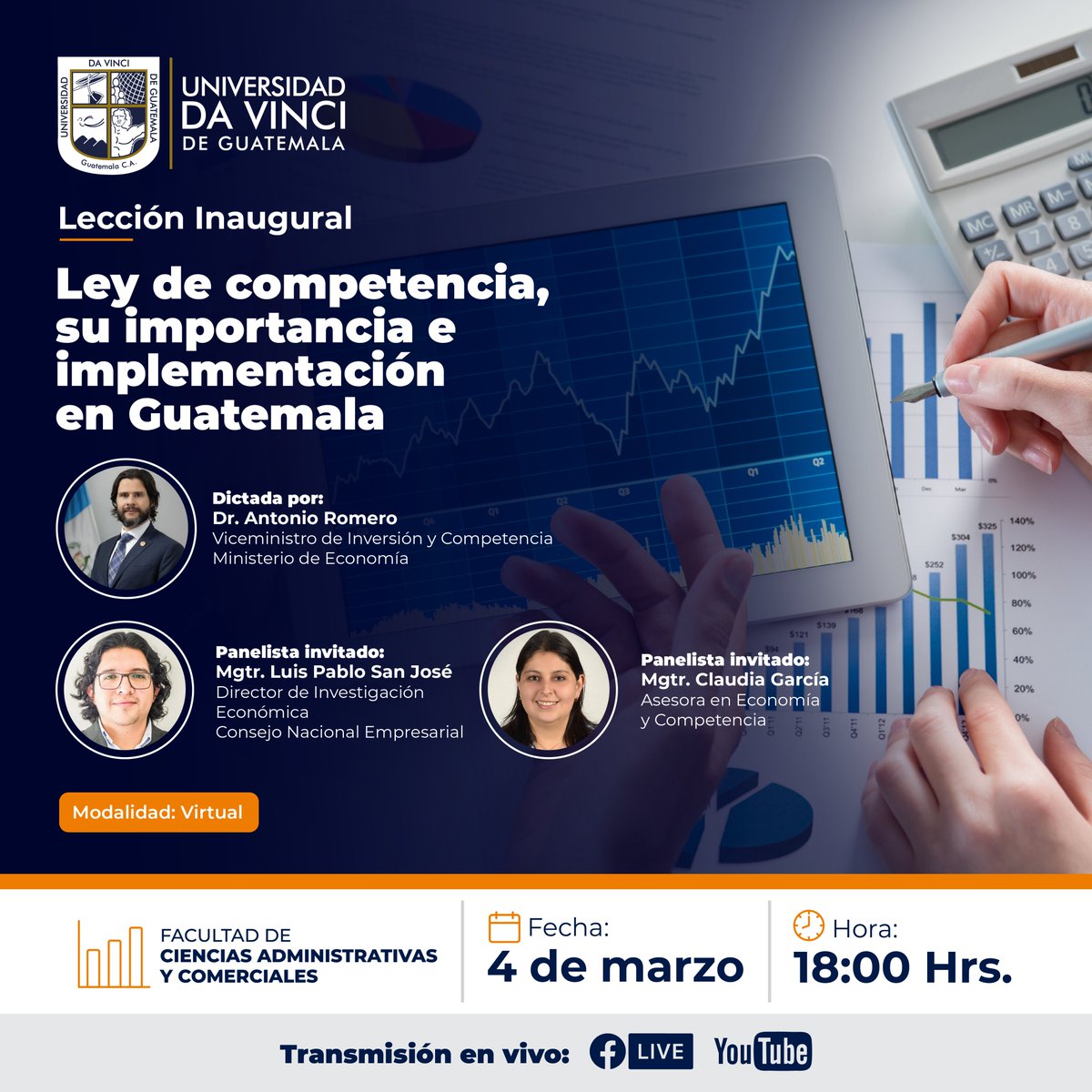 📢 ¡Únete hoy a la Lección Inaugural sobre la Ley de Competencia! Especialistas en la materia compartirán insights sobre su relevancia y aplicación en Guatemala.
📅 Hoy a las | 🕕 18:00
Disponible en Facebook Live y YouTube.
#LeyDeCompetencia