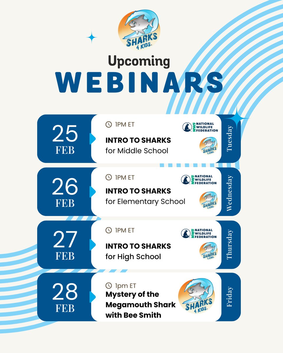 🚨 WEBINAR ALERT! 🚨 Dive into the deep with Sharks4Kids 🌊🦈 Join us for exciting webinars, including 3 special sessions in partnership with the National Wildlife Foundation! 🌍 💚  Click the link in our bio to register! 🔗👆