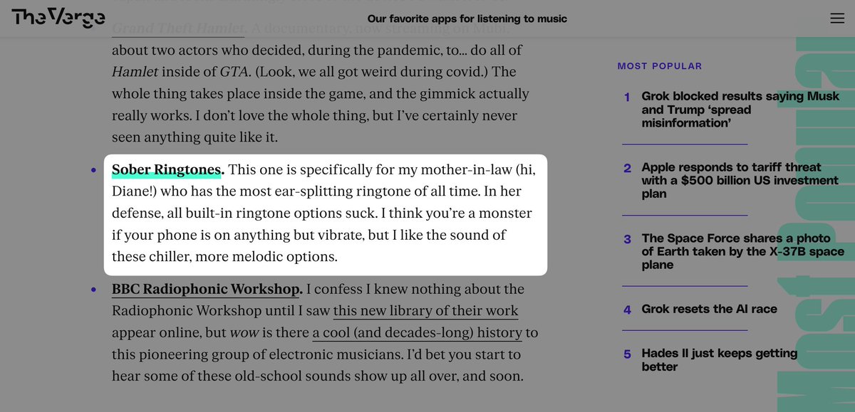 frabonomi's tweet photo. Sober Ringtones was featured on The Verge, which is pretttty cool. But most importantly I now get to say "as seen on The Verge" and brag about it 😎

https://t.co/7EJnJJvgvt https://t.co/xEfmVmJasT