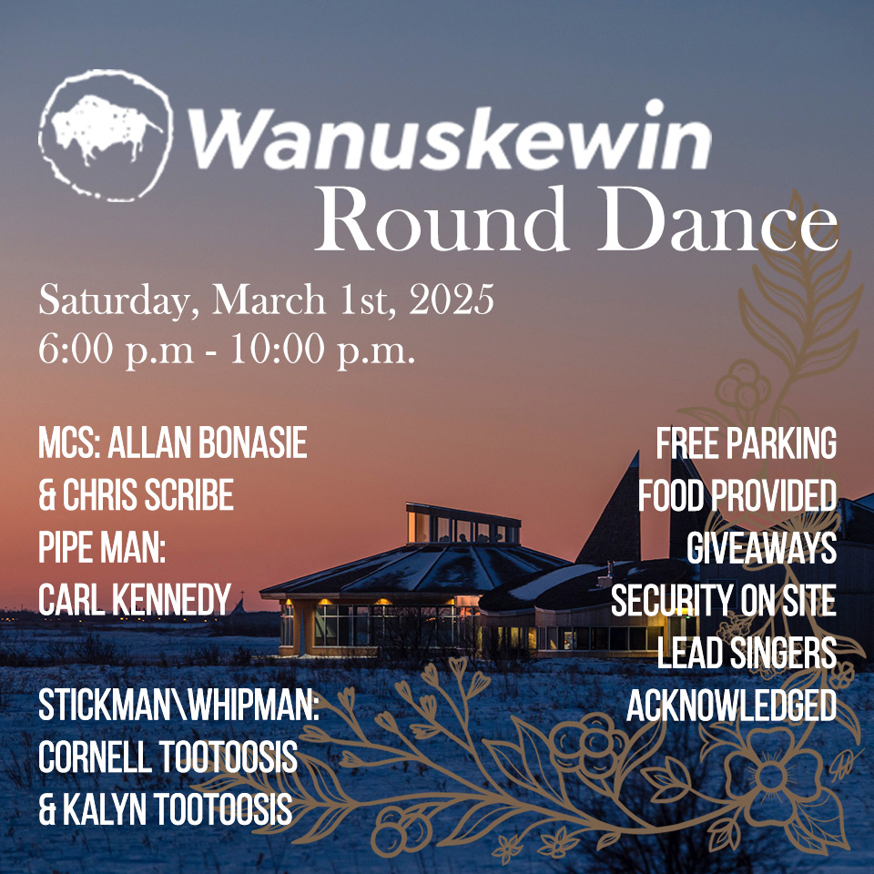 Wanuskewin (@wanuskewin_park) on Twitter photo Join us for our first Round Dance at Wanuskewin!
Saturday March 1st, 6 p.m. - 10 p.m.
There will be free parking, and food will be provided.
Facebook Event: facebook.com/share/19RbzTis…
Learn more here: wanuskewin.com/event/wanuskew…
<a href="/TIAC_AITC/">The Tourism Industry Association of Canada</a>
<a href="/ITAC_Corporate/">ITAC Corporate</a>
<a href="/Saskatchewan/">Tourism Saskatchewan</a>
@saskatooning Join us for our first Round Dance at Wanuskewin!
Saturday March 1st, 6 p.m. - 10 p.m.
There will be free parking, and food will be provided.
Facebook Event: facebook.com/share/19RbzTis…
Learn more here: wanuskewin.com/event/wanuskew…
<a href="/TIAC_AITC/">The Tourism Industry Association of Canada</a>
<a href="/ITAC_Corporate/">ITAC Corporate</a>
<a href="/Saskatchewan/">Tourism Saskatchewan</a>
@saskatooning