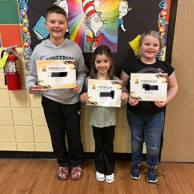 Congratulations to our Young Writers that won at County level. We have a second place winner and a honorable mention for grades 1-2. Also, a third place winner for grades 5-6. Congratulations 🎉