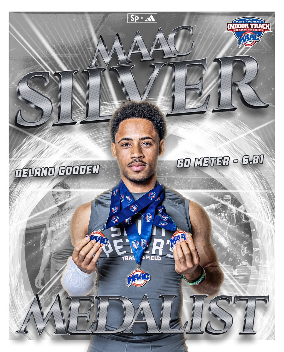 𝗦𝗜𝗟𝗩𝗘𝗥 𝗦𝗣𝗘𝗘𝗗 💨💪
Delano Gooden races to a silver medal in the 60m at the MAAC Championships with a blazing 6.81!🔥 Another dominant performance for the Peacocks on the track! 🏁

#StrutUp🦚 #MAACChampionships