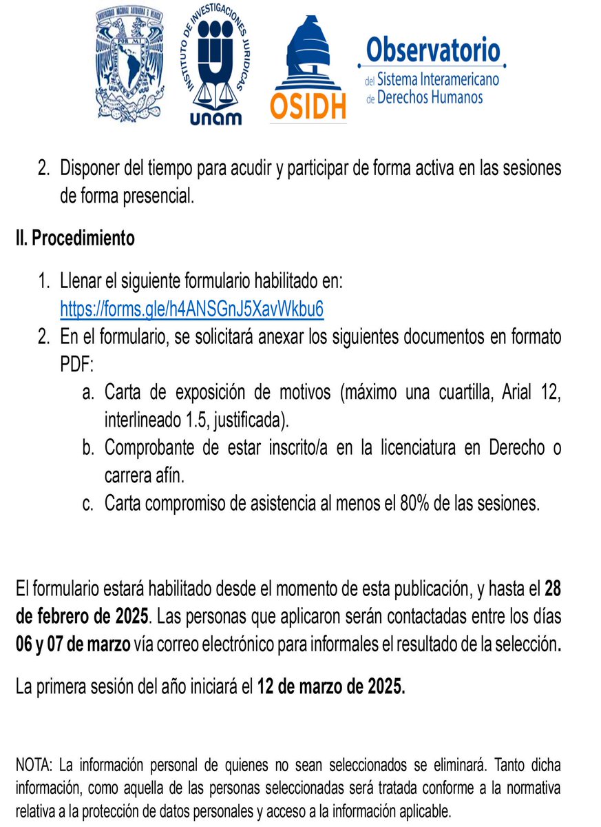 ¿Eres estudiante de Derecho o una carrera afín y te apasionan los DDHH? 🌎✨

📢📢Únete a nuestro Círculo de Lectura, un espacio de análisis, debate y aprendizaje sobre las sentencias de la Corte IDH.
👊Tienes hasta el 28 de febrero: 📑🖊️forms.gle/h4ANSGnJ5XavWk…