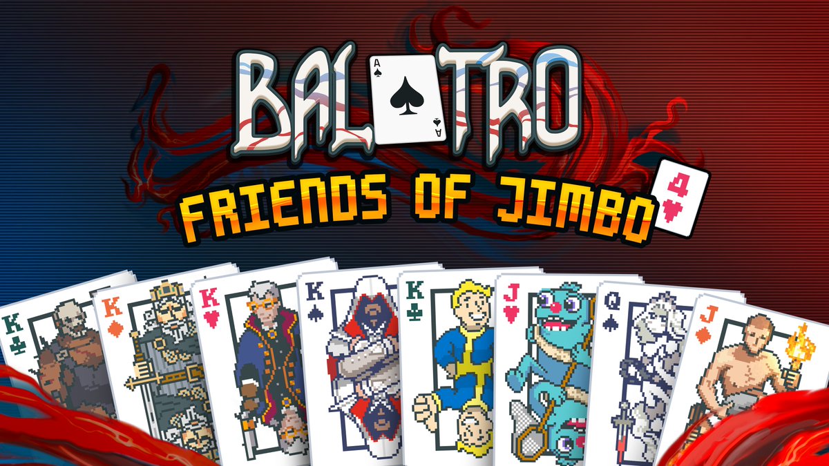 CriticalRole's tweet photo. Hey @BalatroGame Vox Machina has joined the party!

Critical Role has come to Balatro in the free Friends of Jimbo update—add Scanlan, Vex, and Percy to your next run! https://t.co/41pfVd97Ej