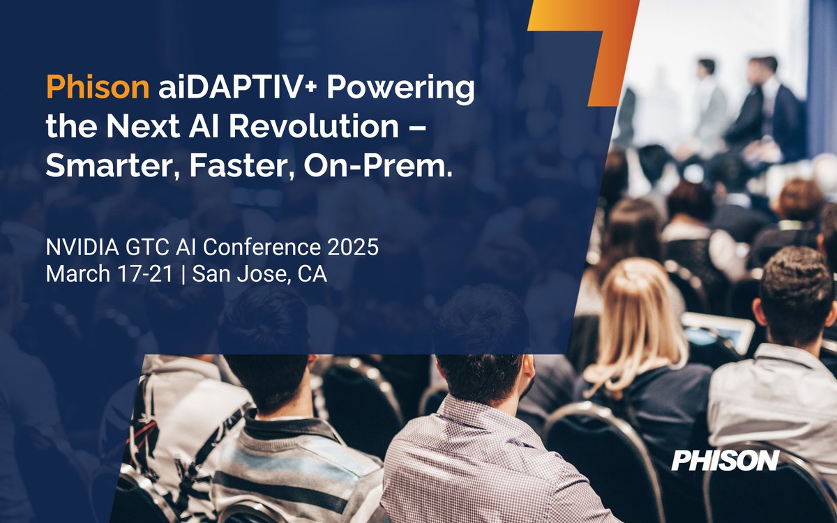 Phison_USA's tweet photo. What if last year’s breakthroughs were just the beginning?

At GTC 2024, Phison’s aiDAPTIV+ redefined AI innovation—bringing secure, on-prem LLM training to SMBs with global partners.

Now, GTC 2025 is one month away—and we’re coming back stronger than ever. Stay tuned! https://t.co/dYP3Ra5H8O