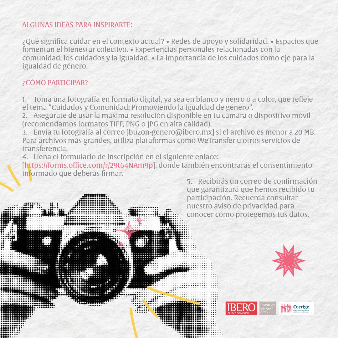 IBERO_mx's tweet photo. ¡Aún puedes enviar tu fotografía y participar en la Convocatoria de Cuidados y Comunidad!

Tienes hasta el 3 de marzo de 2025 a las 23:59 h, el reconocimiento al primero, segundo y tercer lugar se llevará a cabo el 11 de marzo en el auditorio del CEAN, ubicado en el edificio F, planta baja a las 11:00 a.m.