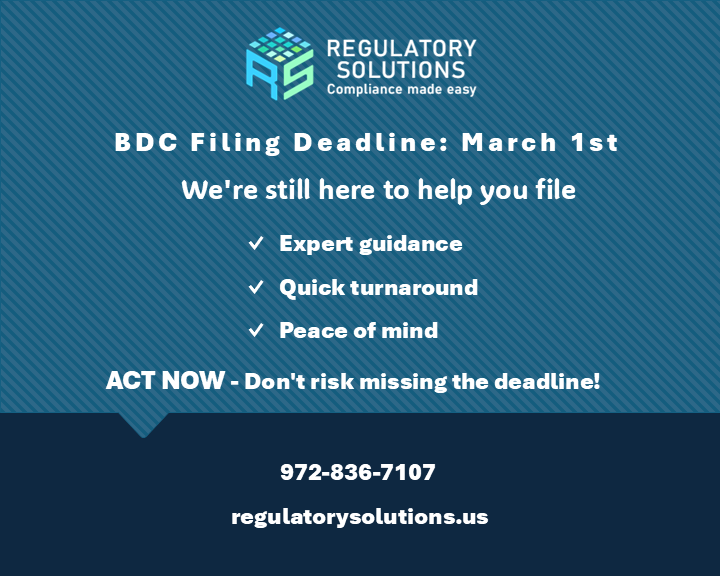 BDC filing deadline approaching. Get your documents ready now.