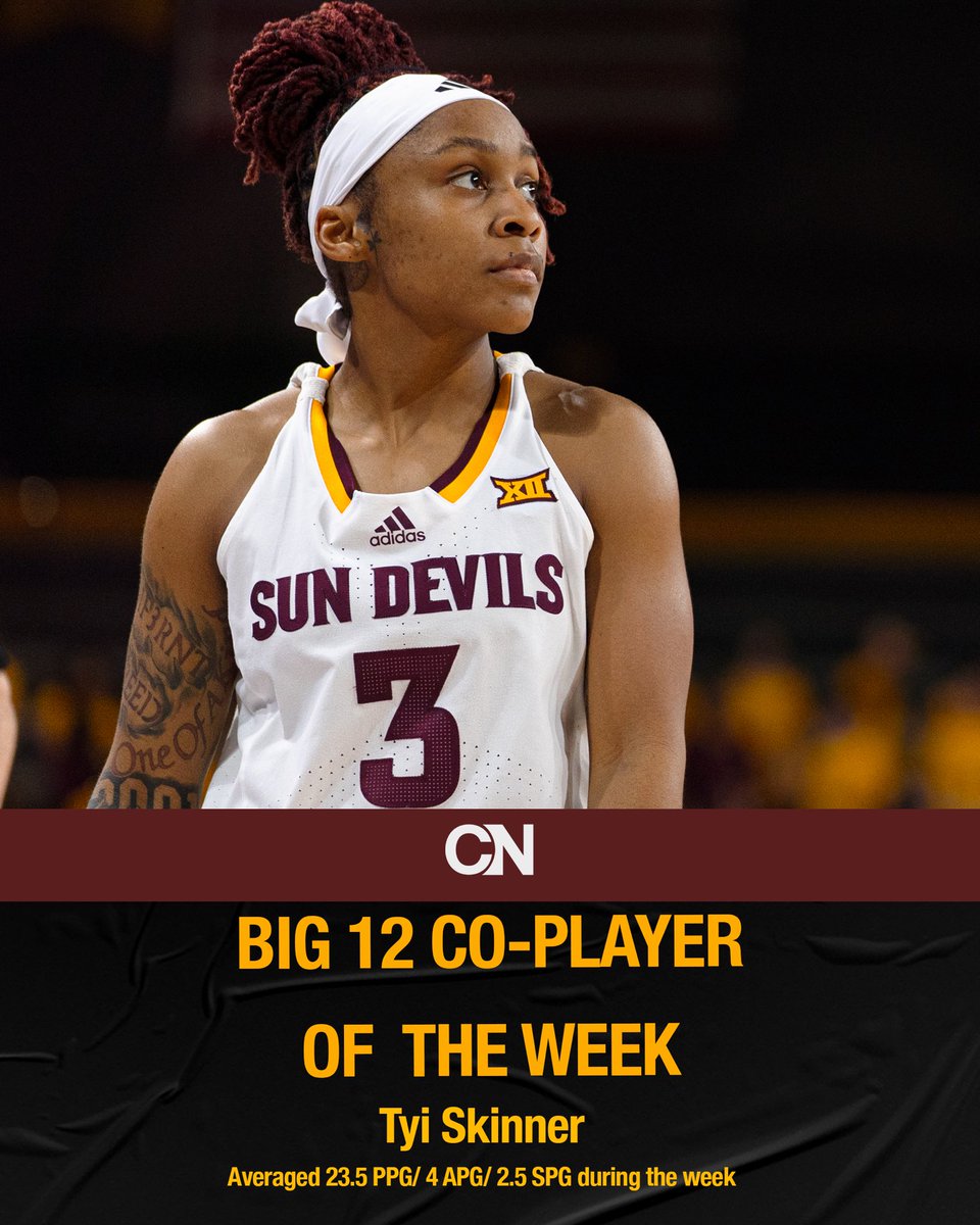 🏀 <a href="/SunDevilWBB/">Sun Devil WBB</a> player Tyi Skinner has been honored <a href="/Big12Conference/">Big 12 Conference</a> co-player of the week! Skinner averaged 23.5 PPG, 4 APG and 2.5 SPG during the week.