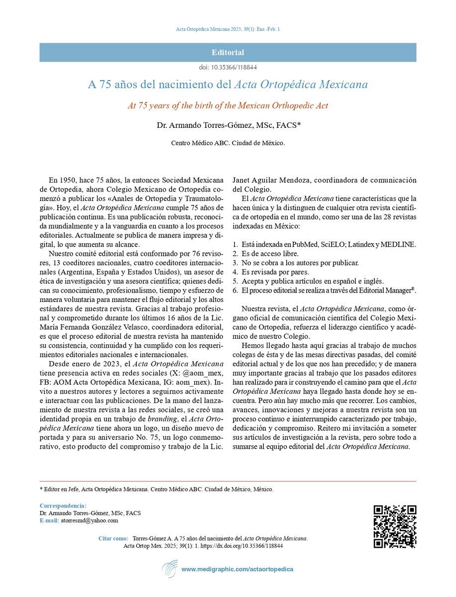 Acta Ortopédica Mexicana (AOM) tweet media