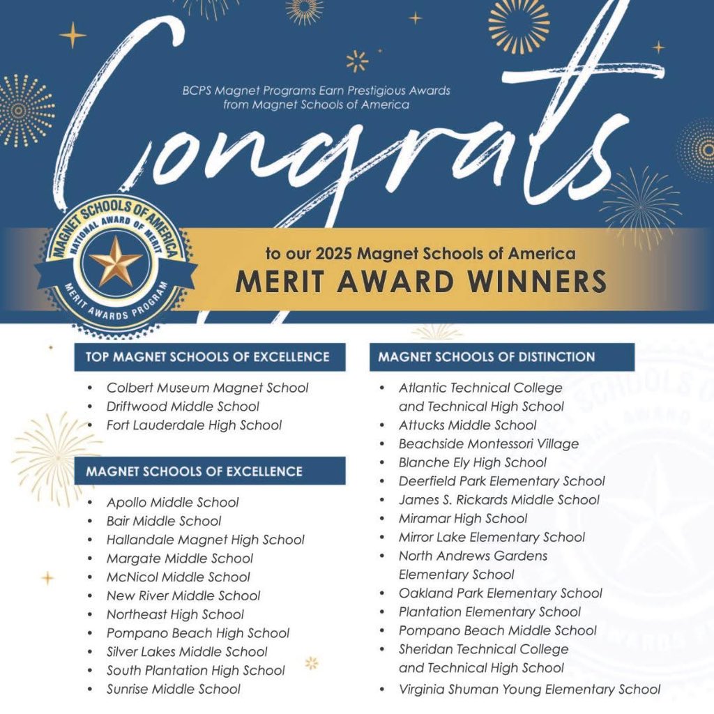 Congratulations to our magnet schools for earning 29 merit awards for outstanding programs.  🏆