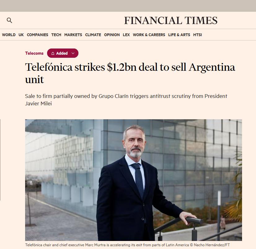 Telefónica strikes $1.2bn deal to sell Argentina unit
https://t.co/dvNxGaLNFu https://t.co/Fb0GZmMJ8