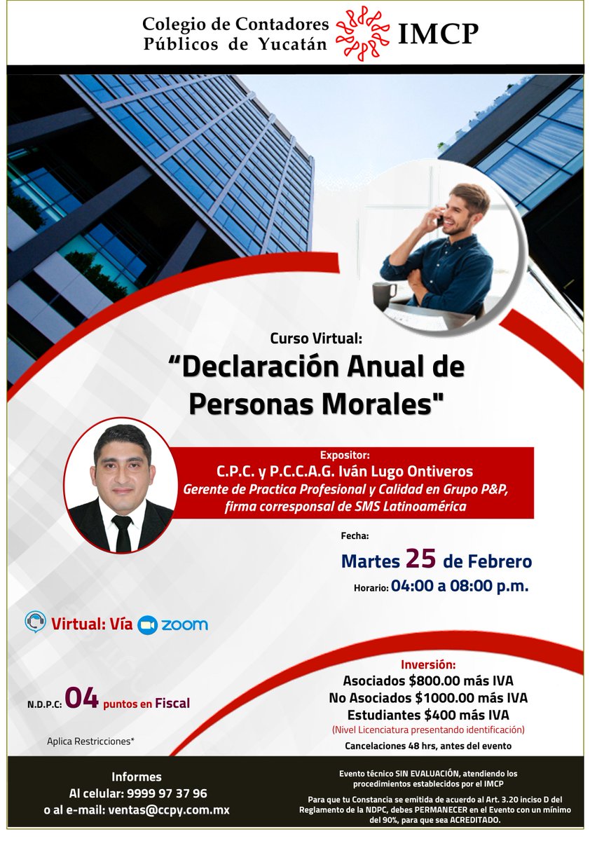 👉Curso en línea: "𝑫𝒆𝒄𝒍𝒂𝒓𝒂𝒄𝒊ó𝒏 𝑨𝒏𝒖𝒂𝒍 𝒅𝒆 𝑷𝒆𝒓𝒔𝒐𝒏𝒂𝒔 𝑴𝒐𝒓𝒂𝒍𝒆𝒔".

📆 25 de febrero
⏰ De 4:00 a 8:00 p.m.
📚 NDCP: 04 en Fiscal

𝑰𝒏𝒔𝒄𝒓í𝒃𝒆𝒕𝒆 𝒉𝒐𝒚!!!

📱 9999 97 37 96
📧 ventas@ccpy.com.mx

#CCPY #SoyRCIP #IMCP #cursosonline