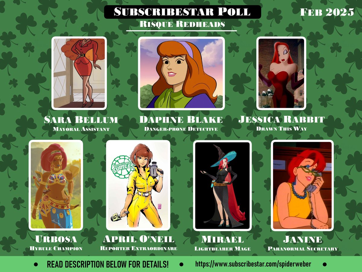 MARCH POLL!  I've collected an assortment of Lovely Lasses with fiery personalities as bright as their hair, now it's up to you to choose one of them for a brand new artwork. Once completed the artwork will be made public.  POLL WILL CLOSE FEB 28th 2025 @ 12 AM EST!