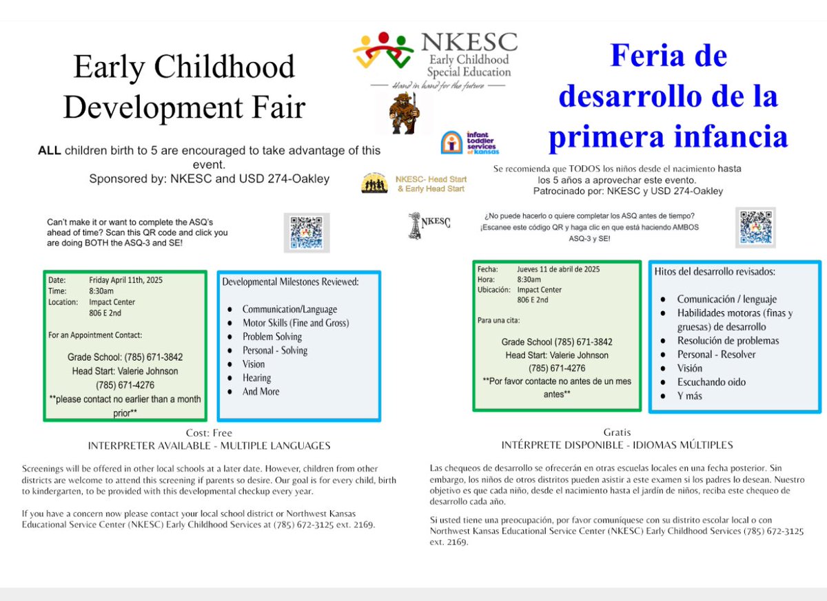 It’s that time again!! Oakley’s Early Childhood Fair will be Friday April 11th, 2025. See the flyer for more details!
