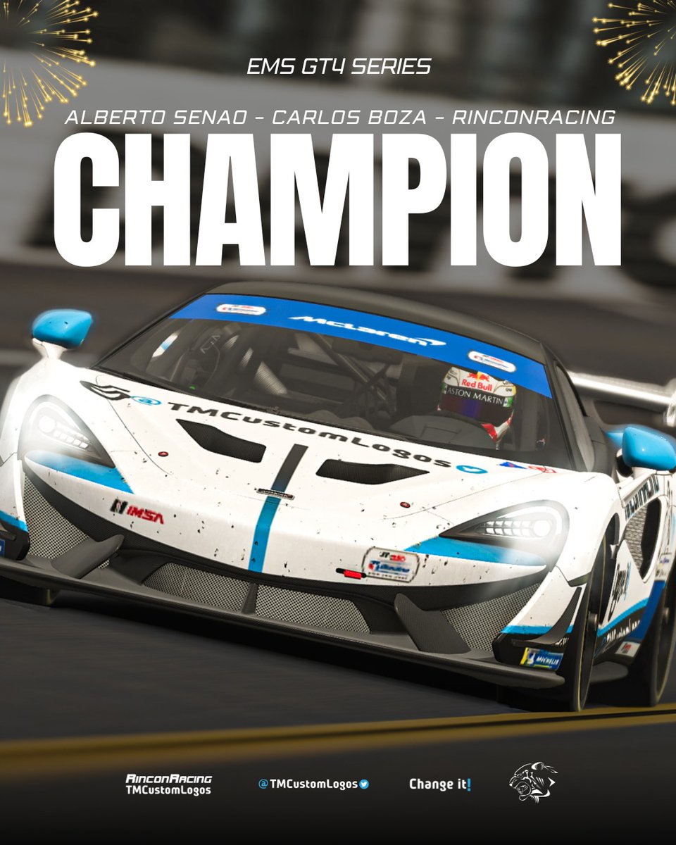 TOTAL DOMINANCE OF RINCON

Alberto Senao y Carlos Boza se proclaman CAMPEONES de esta edición de la <a href="/EMS_iRacing/">European Master Series</a> GT4

Gracias también a Raúl y Vicente por un gran trabajo en pista durante las 6 pruebas y una P12 general.

#somosrincon