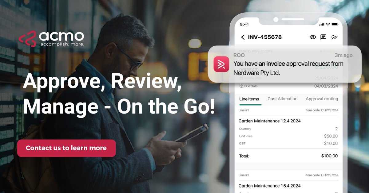 acmoau's tweet image. Never miss an approval again with ACMO’s mobile app! 📱💼 Manage everything on the go and stay in control of your business. #MobileWorkflow #ACMO #BusinessOnTheGo #Efficiency