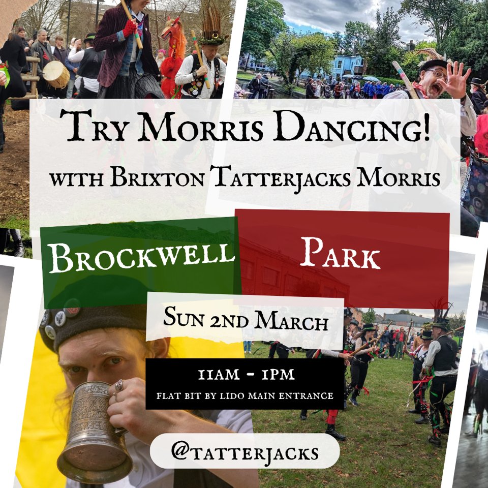 If you've ever fancied trying out Morris Dancing, now's yer chance! Come &amp; join in our open practice in Brockwell Park, in the flat area near the Lido main entrance. If you can't find us, listen for the bells ;)
#Morris #morrisdancing #brockwellpark #brixton #lambeth #folkmusic