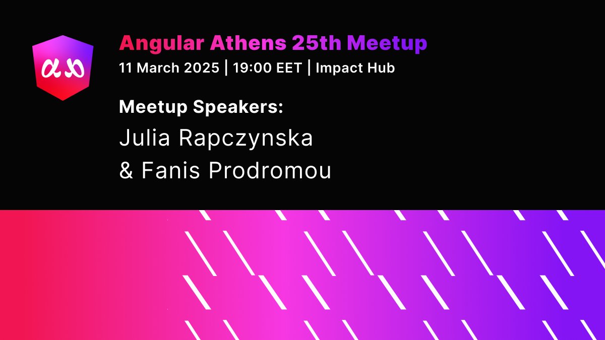 AngularAthens (@athensangular) on Twitter photo 🚀 Join us on the 25th Angular Athens Meetup!
🎤 Julia Rapczynska: Modern Design Systems with Angular
🎤 <a href="/prodromouf/">Fanis Prodromou</a> : Build a Planning Poker Game with Angular & Supabase
📅 11th March, 19:00 EET
📍Impact Hub Athens
🔗 meetup.com/angular-athens…
#angularathens #meetup 🚀 Join us on the 25th Angular Athens Meetup!
🎤 Julia Rapczynska: Modern Design Systems with Angular
🎤 <a href="/prodromouf/">Fanis Prodromou</a> : Build a Planning Poker Game with Angular & Supabase
📅 11th March, 19:00 EET
📍Impact Hub Athens
🔗 meetup.com/angular-athens…
#angularathens #meetup