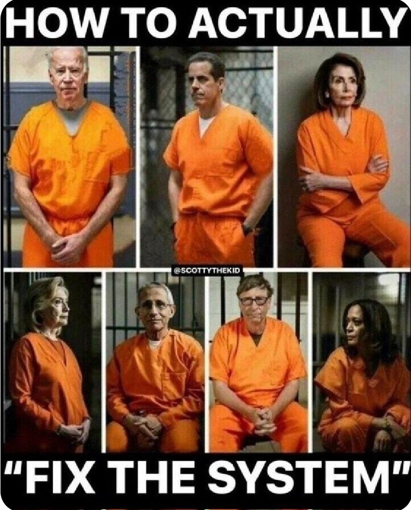 Pwrfulwoman2's tweet photo. Enough with the questions, already. 
When are these deplorable, disgusting human beings going to jail? @realDonaldTrump 
@KashPatelX @FBIDirectorKash 
@PamBondi @mtgreenee @Bannons_WarRoom https://t.co/PHGuWFHWef
