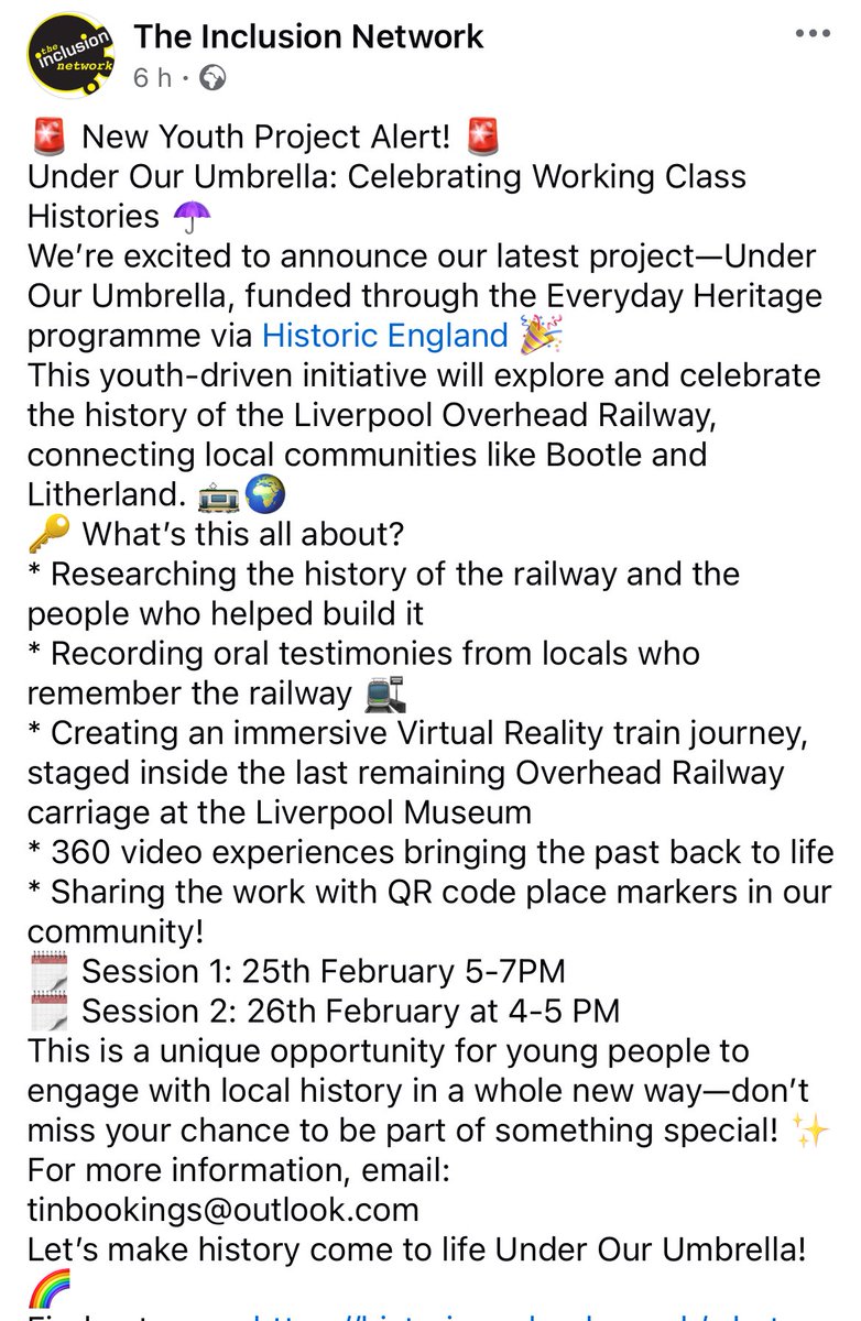 The Inclusion Network (@theincl_network) on Twitter photo Find out more <a href="/HistoricEngland/">Historic England</a> historicengland.org.uk/whats-new/news…
#NewProject #UnderOurUmbrella #LiverpoolOverheadRailway #YouthProject #EverydayHeritage #LiverpoolHistory #Bootle #Litherland #CelebrateHeritage #360Video #OralHistories #VirtualReality #QRcodes #WorkingClassHistories Find out more <a href="/HistoricEngland/">Historic England</a> historicengland.org.uk/whats-new/news…
#NewProject #UnderOurUmbrella #LiverpoolOverheadRailway #YouthProject #EverydayHeritage #LiverpoolHistory #Bootle #Litherland #CelebrateHeritage #360Video #OralHistories #VirtualReality #QRcodes #WorkingClassHistories