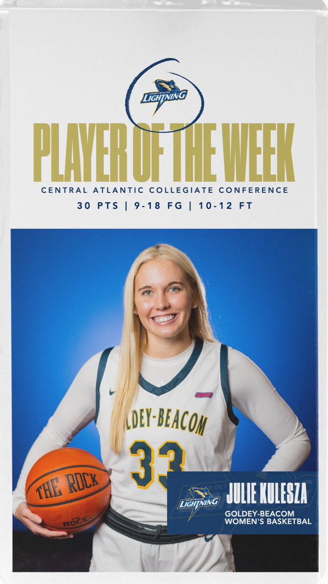 Your <a href="/CACC01/">Central Atlantic Collegiate Conference</a> Player of the Week, Julie Kulesza. Kulesza scored 30 points on 9-of-18 shooting and was 10-for-12 from the foul line Saturday in Goldey-Beacom's 71-68 upset of No. 20 Holy Family.⚡️