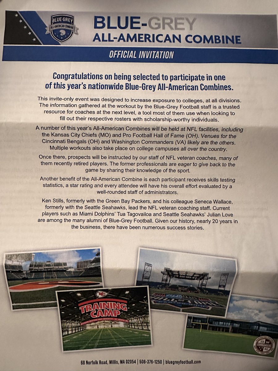 #AGTG Extremely #blessed and thankful for an invite to this year’s Blue-grey all American combine i am excited to showcase my talents <a href="/BlueGreyFB/">Blue-Grey All-American Bowl</a> <a href="/CFBScout/">CFBScout</a> <a href="/larryblustein/">Blustein Recruiting</a> <a href="/DuvalSports/">Duval Sports</a> <a href="/CoachDaniels06/">Coach D</a> <a href="/PrepRedzoneFL/">Prep Redzone Florida</a> <a href="/CSAPrepStar/">PREPSTAR</a> @ScholarshipPB <a href="/247recruiting/">247Sports Recruiting</a> @RivalsFriedman