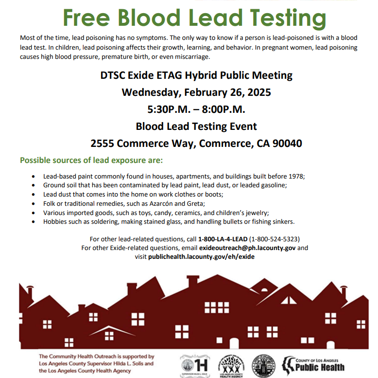 USC Enviro Health (@uscenvirohealth) on Twitter photo FREE BLOOD LEAD TESTING this Wednesday 2/26 at 5:30pm in Commerce.
<a href="/lapublichealth/">LA Public Health</a> FREE BLOOD LEAD TESTING this Wednesday 2/26 at 5:30pm in Commerce.
<a href="/lapublichealth/">LA Public Health</a>