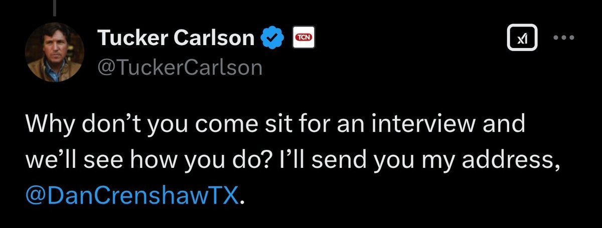 HANKonX's tweet image. 🚨 | BREAKING: RINO Dan Crenshaw caught on a hot mic threatening to “fcking kll" Tucker Carlson.

Eyepatch McCain is out here LARPing as a tough guy, but he wouldn’t last five minutes in a debate with Tucker.  

And now? Tucker just called him out: “Why don’t you come sit for an