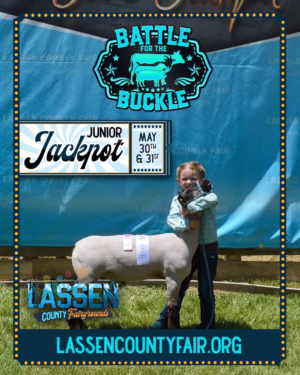 LassenCFair's tweet photo. 🐄 SAVE THE DATE🐖
The Lassen County Fairgrounds is holding the Battle of the Buckle May 30th and 31st! This Junior Jackpot features breeding and market classes for swine, sheep, cattle, and NEW IN 2025 goats! 🐷🐑🐮🐐 Registration information is coming soon. https://t.co/wd7p5wavXN