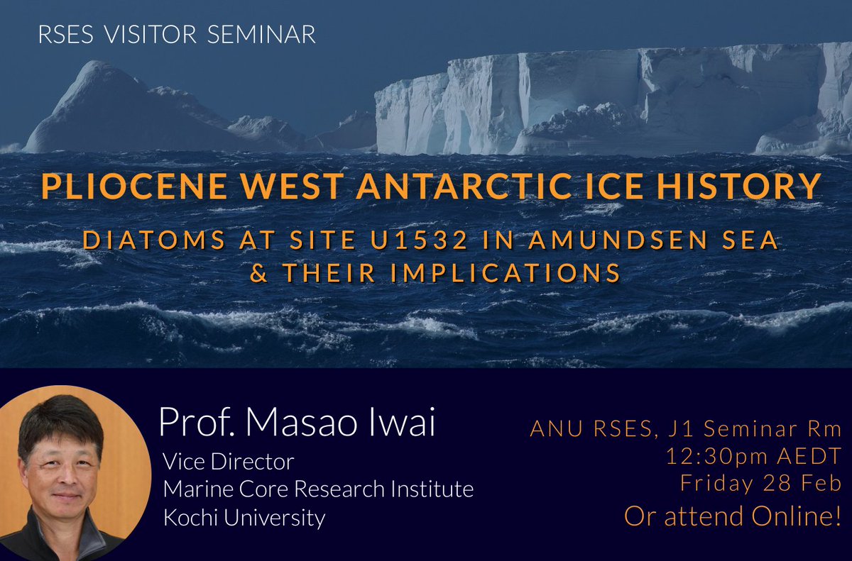 ANZIC (@anzic_iodp) on Twitter photo Join us to hear Prof Iwai's research using IODP cores to explore the Pliocene history of West Antarctic ice!
Friday 28 Feb 12:3pm AEDT; online or <a href="/anuearthscience/">ANU Earth Sciences 🌏</a>
iodp.org.au/expert-seminar…
Students! A mentoring session with Prof Iwai follows
forms.gle/SMQqUwcnXX5dt1… Join us to hear Prof Iwai's research using IODP cores to explore the Pliocene history of West Antarctic ice!
Friday 28 Feb 12:3pm AEDT; online or <a href="/anuearthscience/">ANU Earth Sciences 🌏</a>
iodp.org.au/expert-seminar…
Students! A mentoring session with Prof Iwai follows
forms.gle/SMQqUwcnXX5dt1…